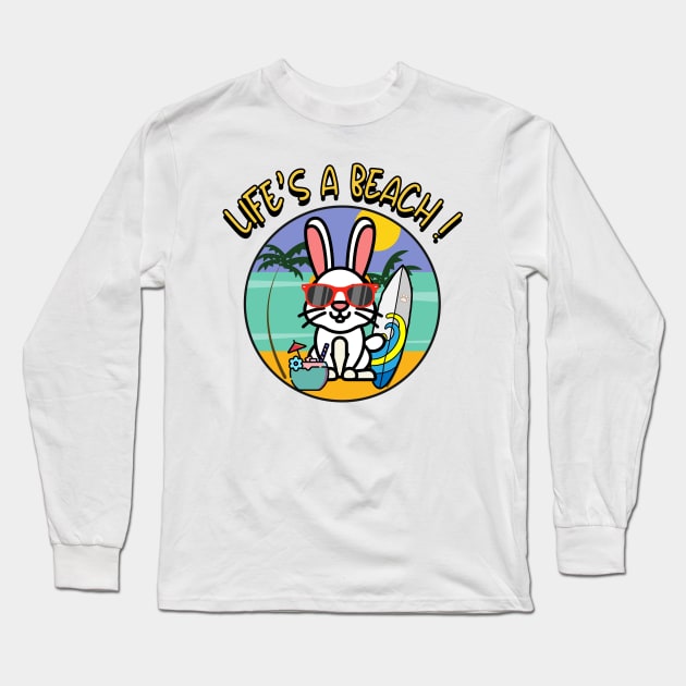 Cute bunny Goes to the beach Long Sleeve T-Shirt by Pet Station